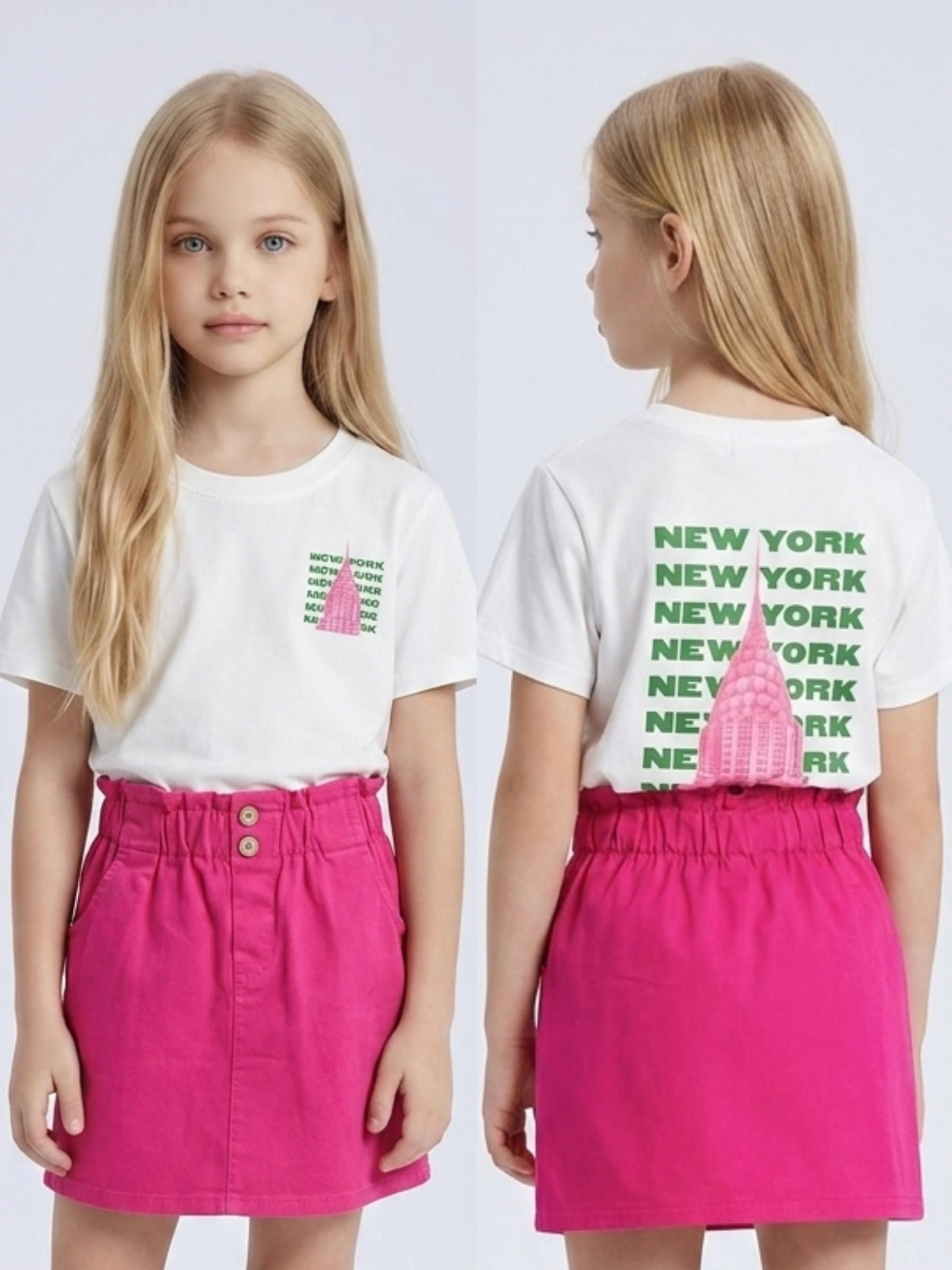 Großhändler Mini Mignon Paris - Mädchen T-Shirt aus Baumwolle mit Aufdrucken vorne und hinten