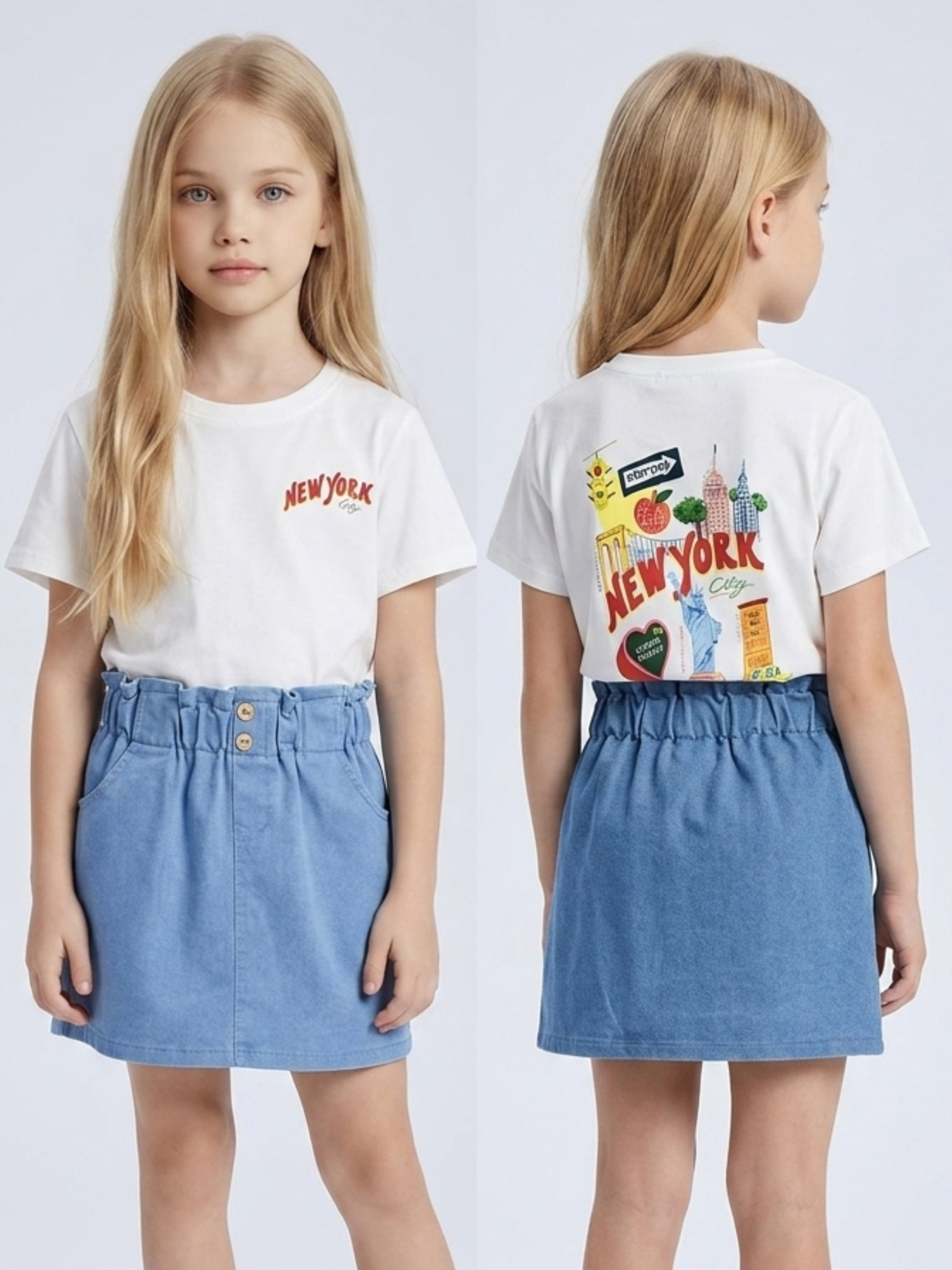 Mayorista Mini Mignon Paris - Camiseta de niña de algodón con estampados en el frente y la espalda