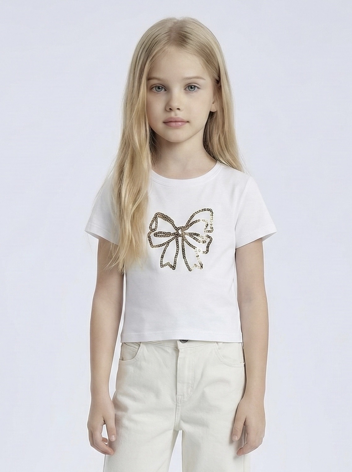 Mayorista Mini Mignon Paris - Camiseta elástica de algodón premium con lazo de lentejuelas para niña