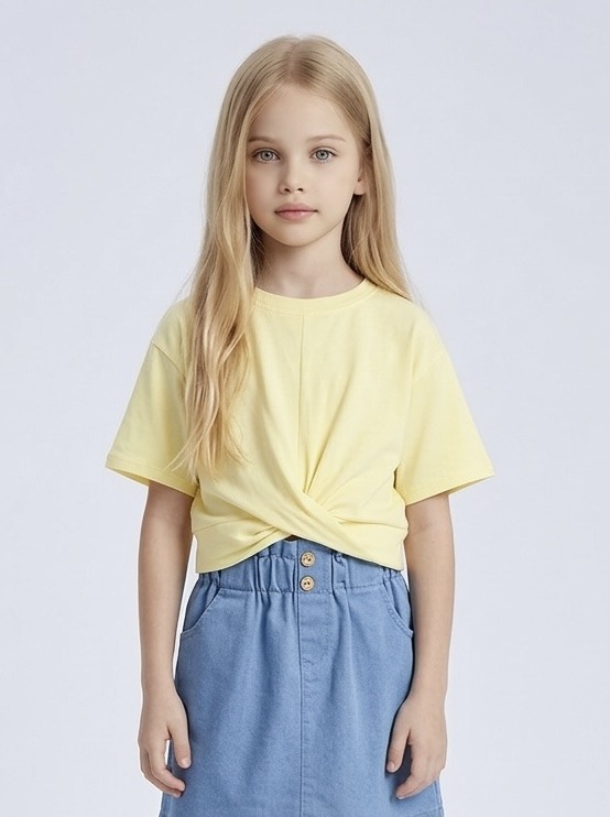 Großhändler Mini Mignon Paris - Baumwoll-T-Shirt mit drapiertem Frontdetail für Mädchen