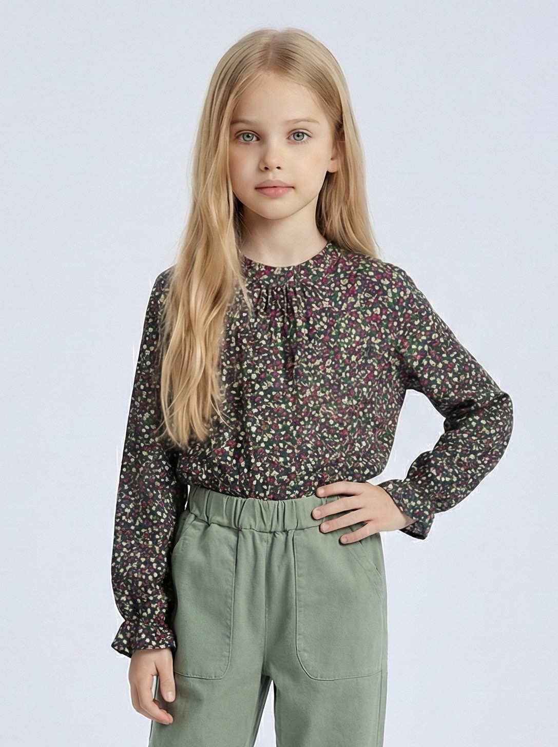 Grossiste Mini Mignon Paris - Top fleuri à manche longues et volants pour fille