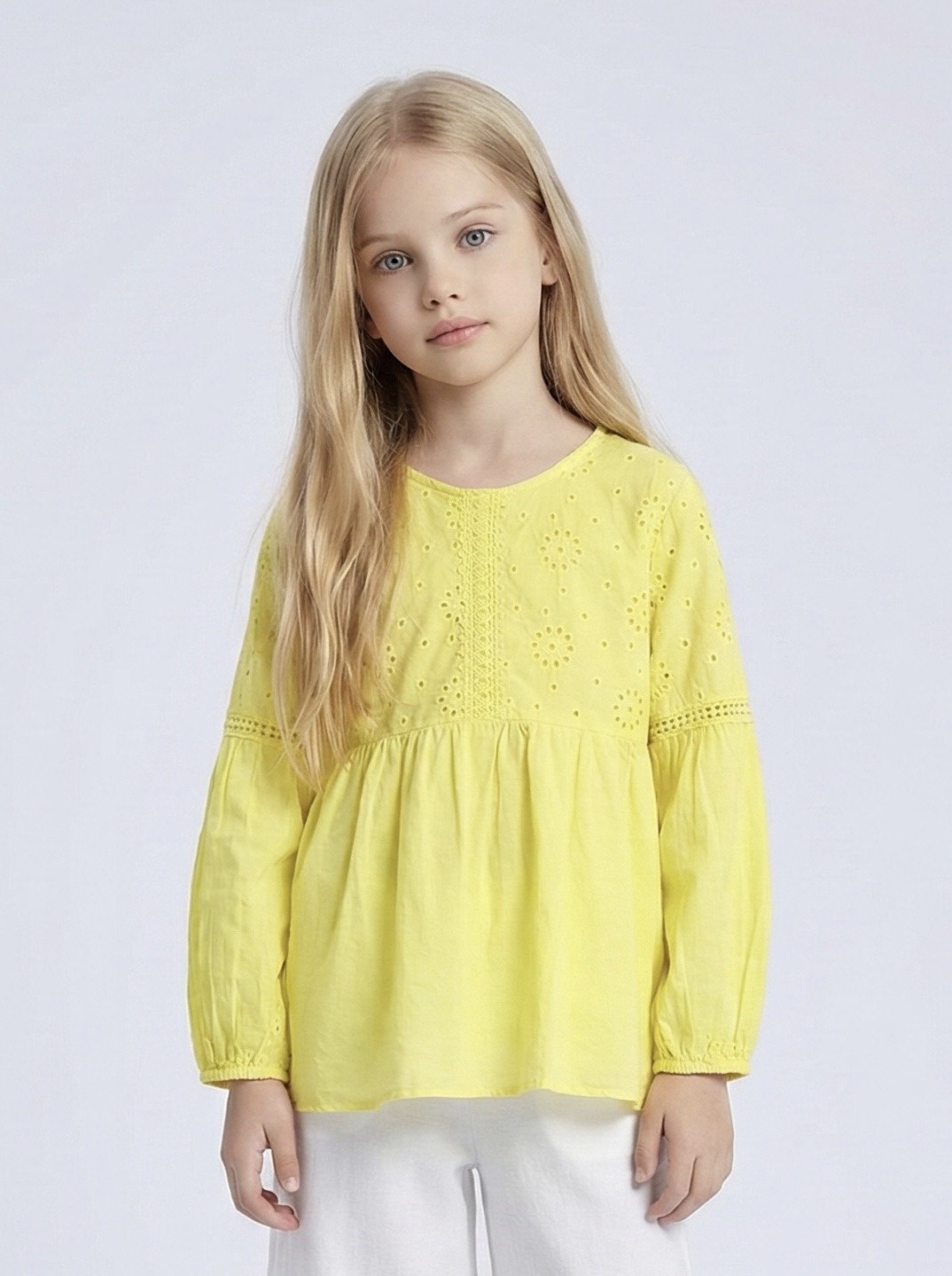 Grossista Mini Mignon Paris - Top a maniche lunghe con ricamo inglese per bambina
