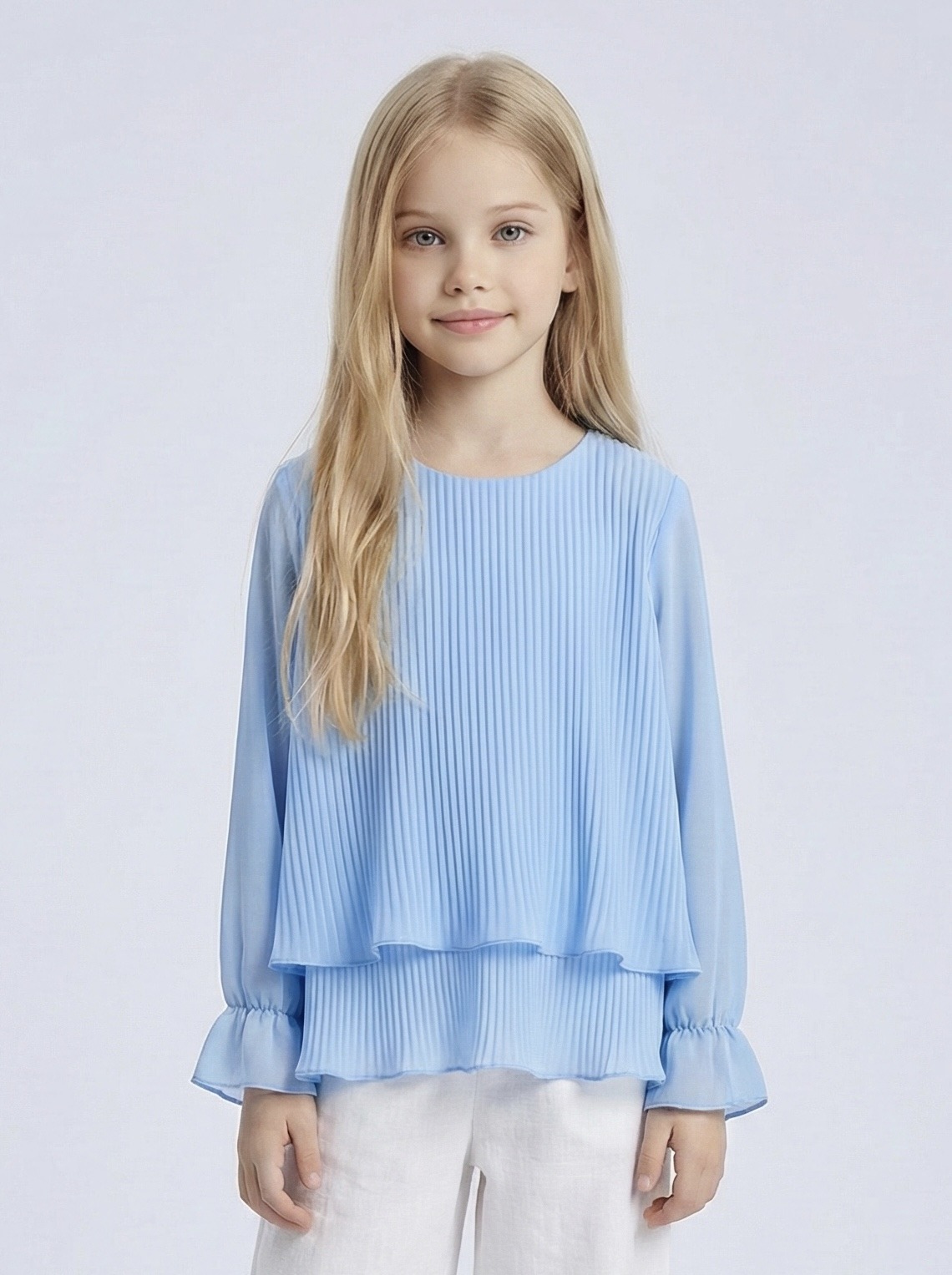 Großhändler Mini Mignon Paris - Mädchen Langarm-Plissee-Chiffon-Top