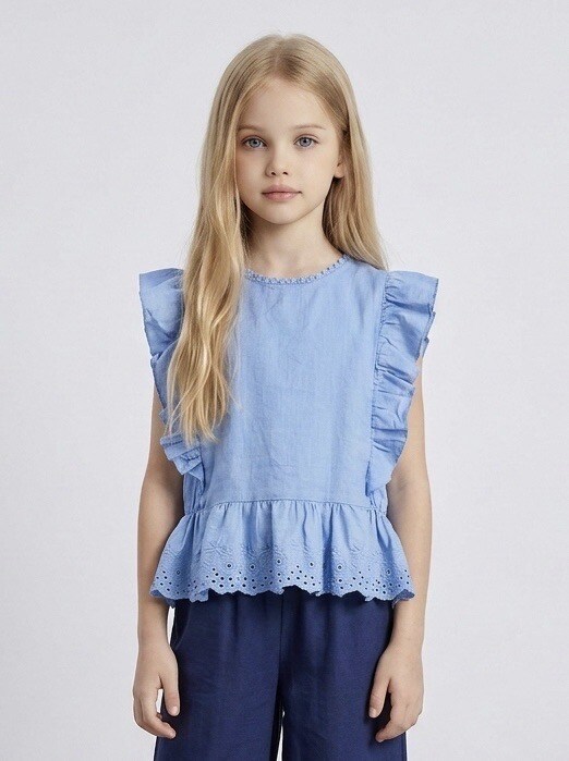 Grossiste Mini Mignon Paris - Top en coton à broderies pour fille