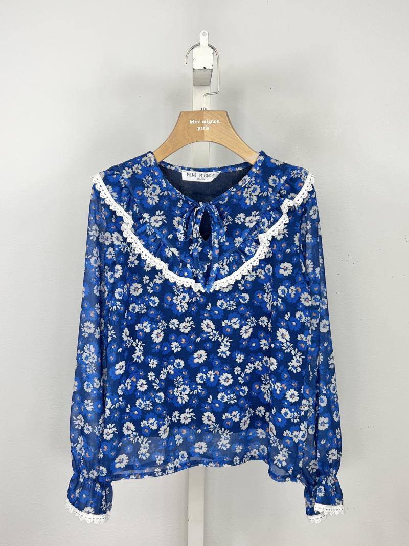 Grossista Mini Mignon Paris - Top in chiffon floreale foderato con maniche lunghe per bambina