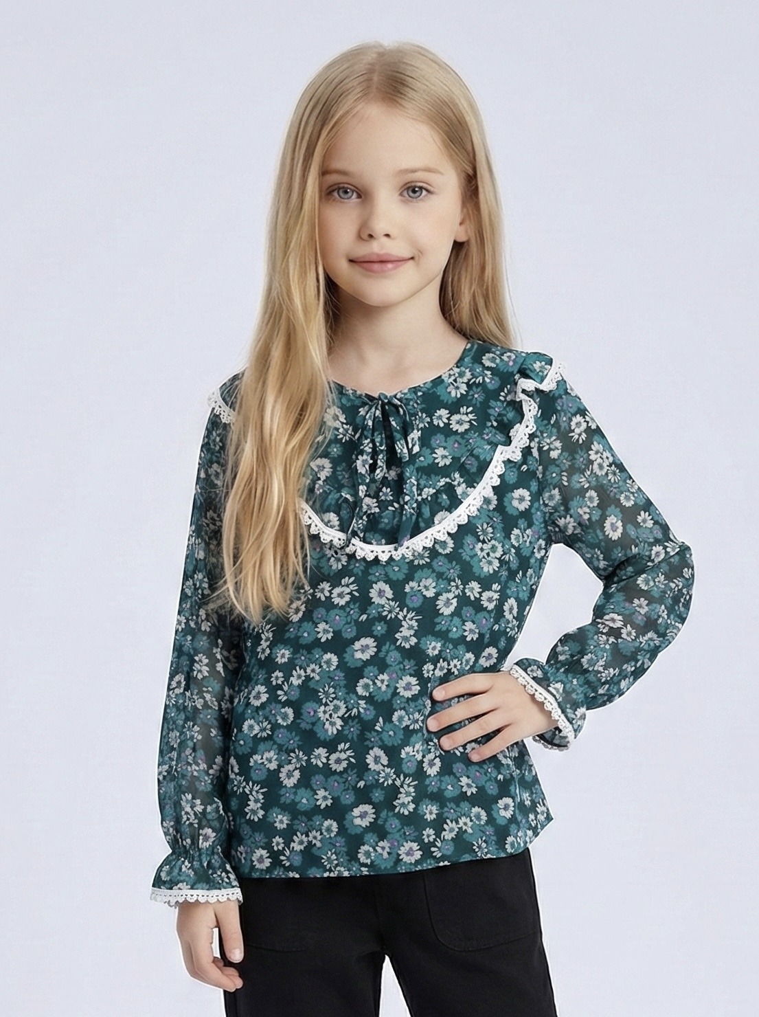 Mayorista Mini Mignon Paris - Top de gasa floral con forro y mangas largas para niña