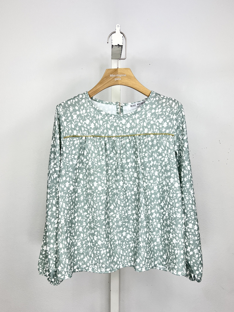 Grossista Mini Mignon Paris - Top floreale liberty a maniche lunghe con filo oro per bambina