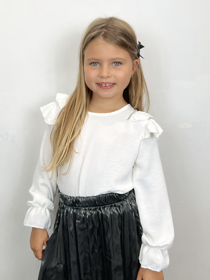 Wholesaler Mini Mignon Paris - Ruffled and rhinestone long-sleeved top for girls