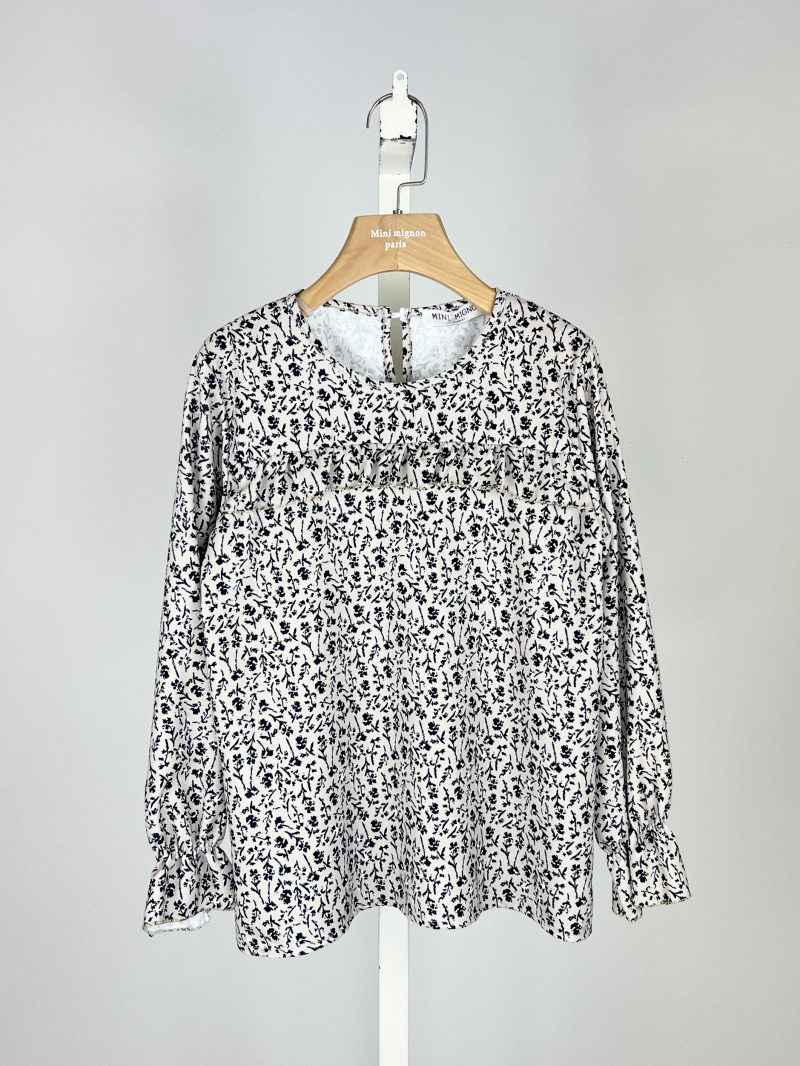 Grossista Mini Mignon Paris - Top con stampa Liberty, volant e orlo dorato per ragazze