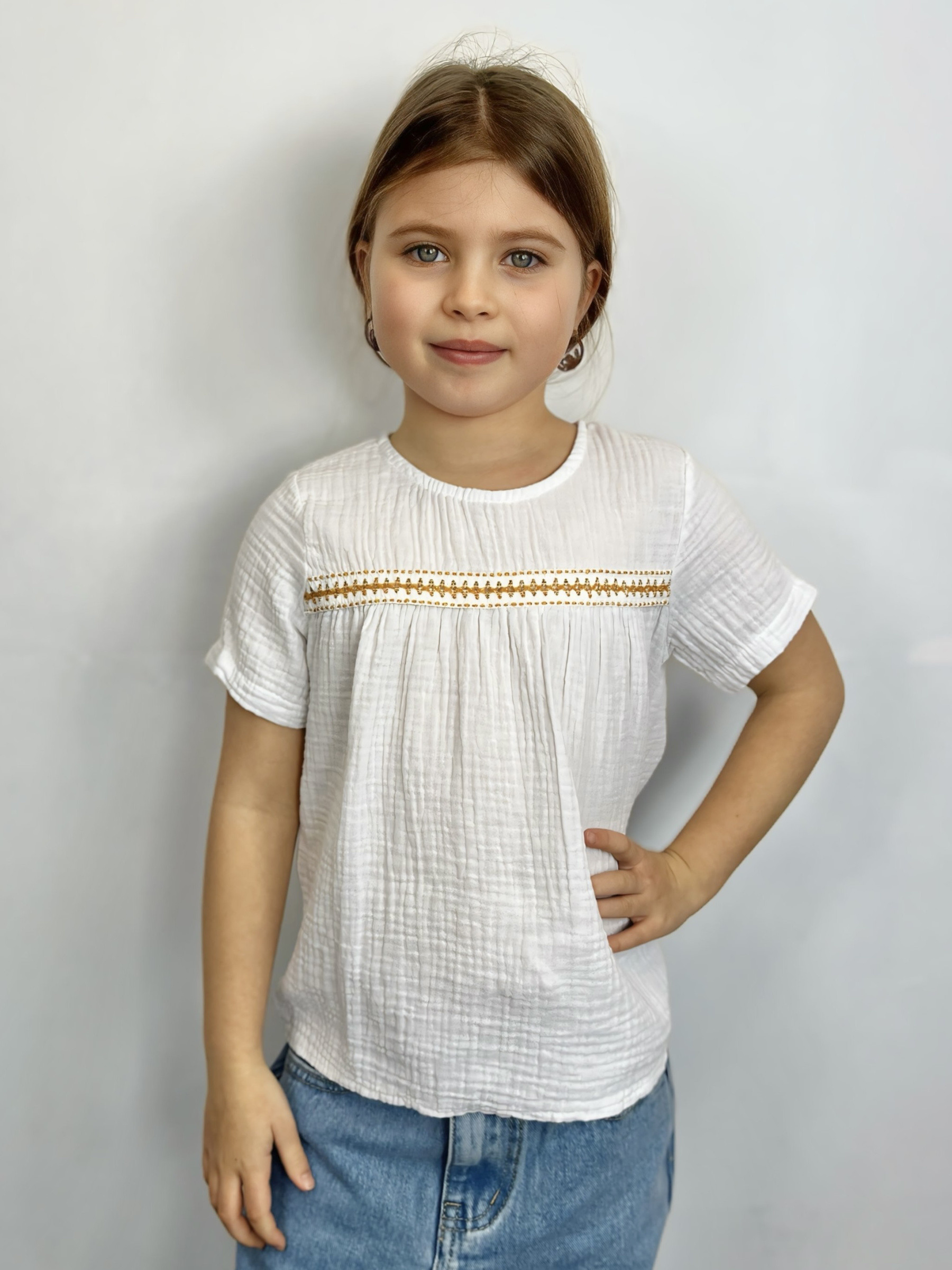 Grossiste Mini Mignon Paris - Top en gaze de coton à manches courtes pour fille