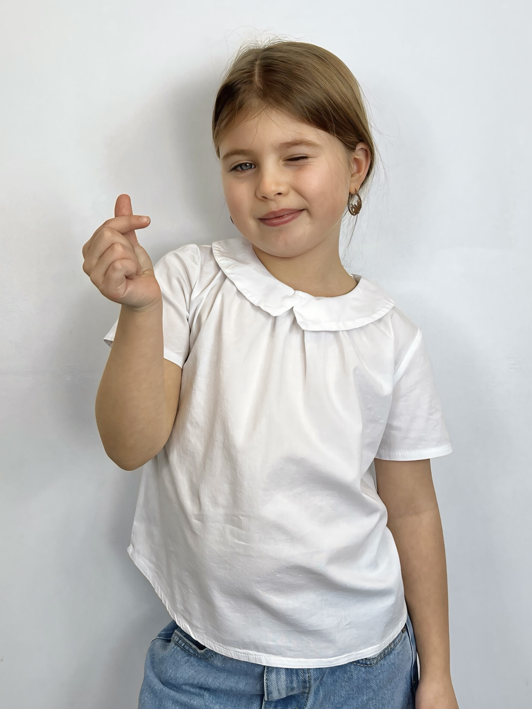 Grossista Mini Mignon Paris - Top per bambina a maniche corte con colletto alla peter pan in cotone