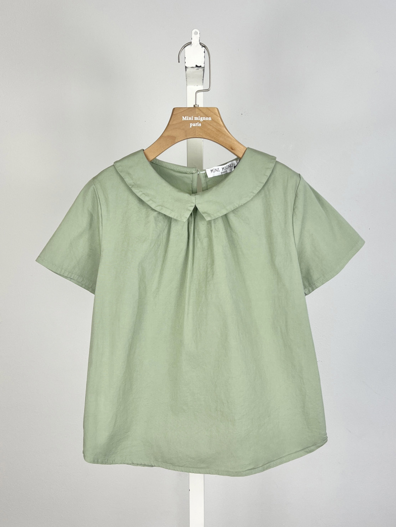 Mayorista Mini Mignon Paris - Top de algodón con cuello peter pan y manga corta para niña