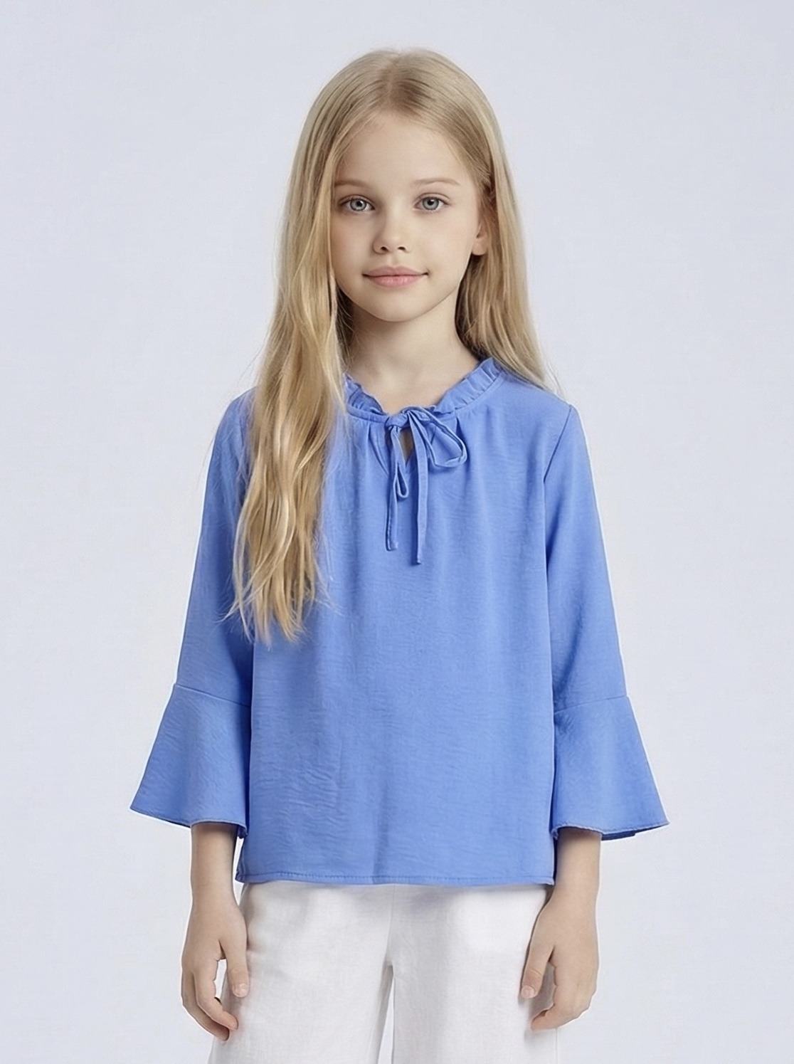 Grossiste Mini Mignon Paris - Top uni à nouer manches 3/4 et à volants pour fille