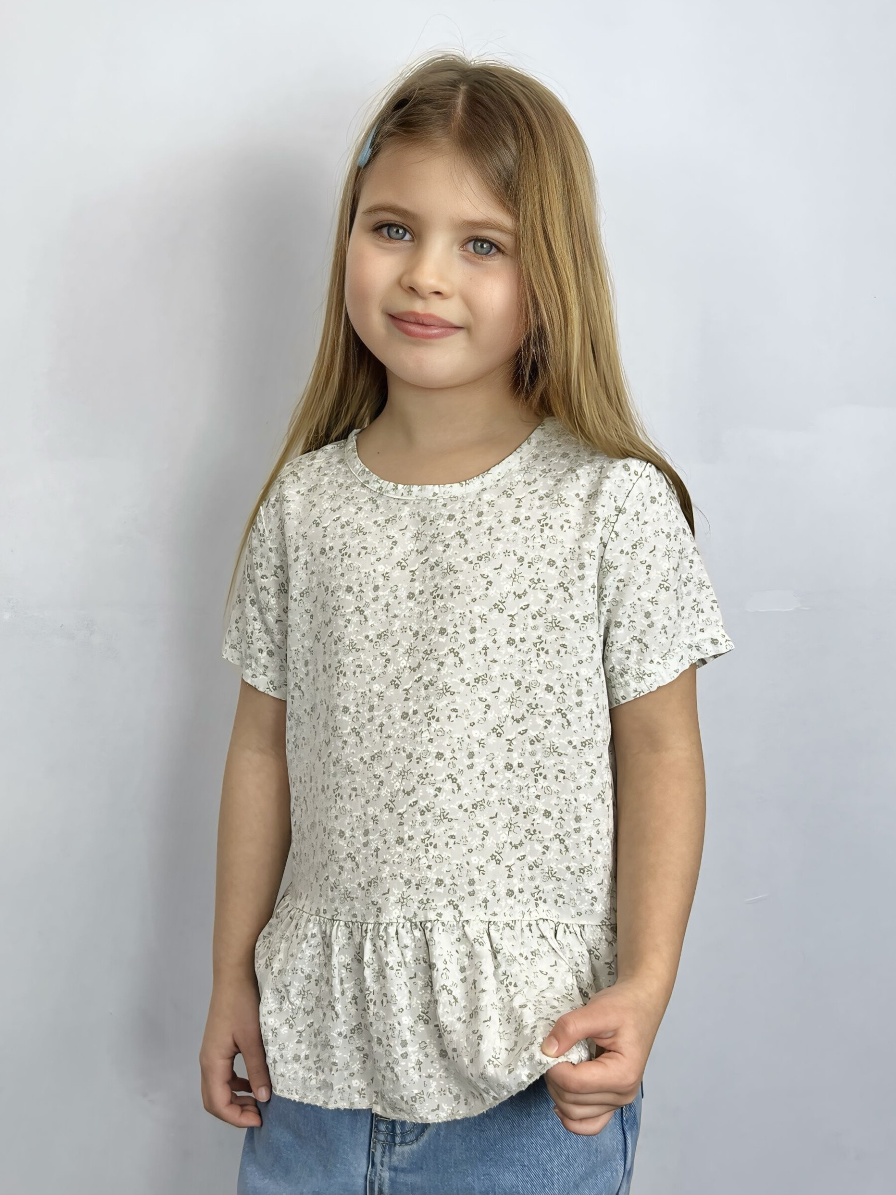 Grossista Mini Mignon Paris - Top floreale Liberty con maniche corte e balze per ragazze