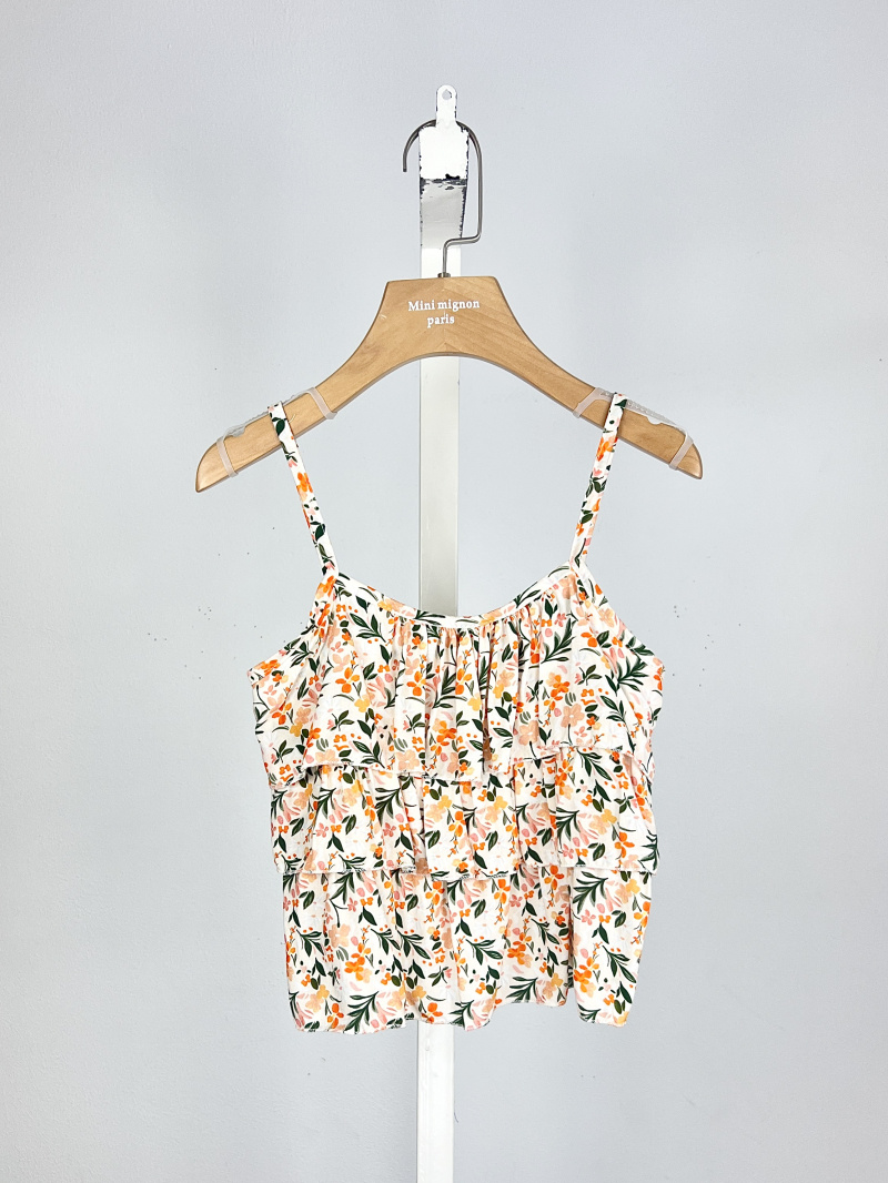 Mayorista Mini Mignon Paris - Top floral de tirantes y volantes para niña