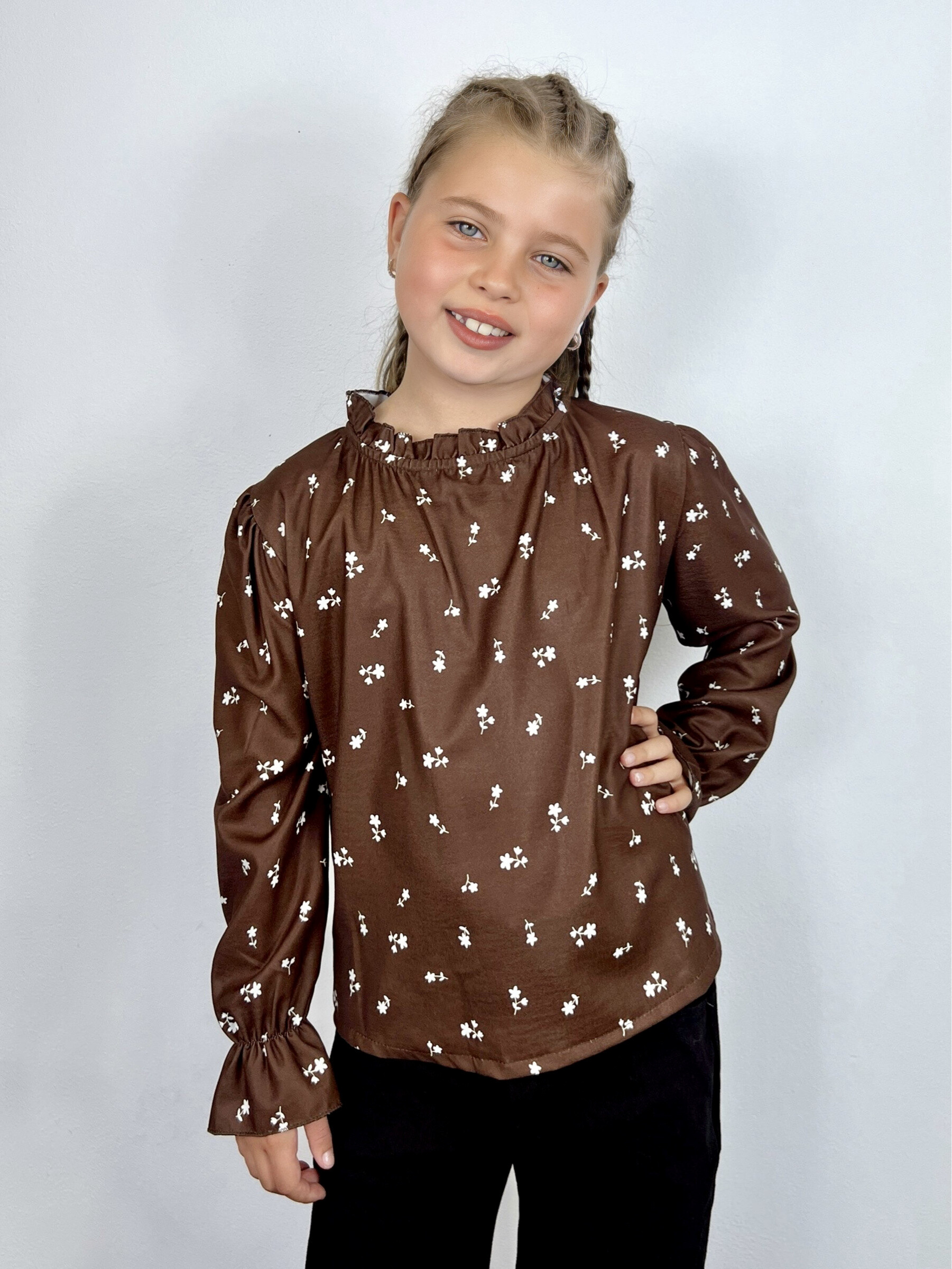 Großhändler Mini Mignon Paris - Blumiges Liberty-Top mit langen Ärmeln und Rüschen für Mädchen