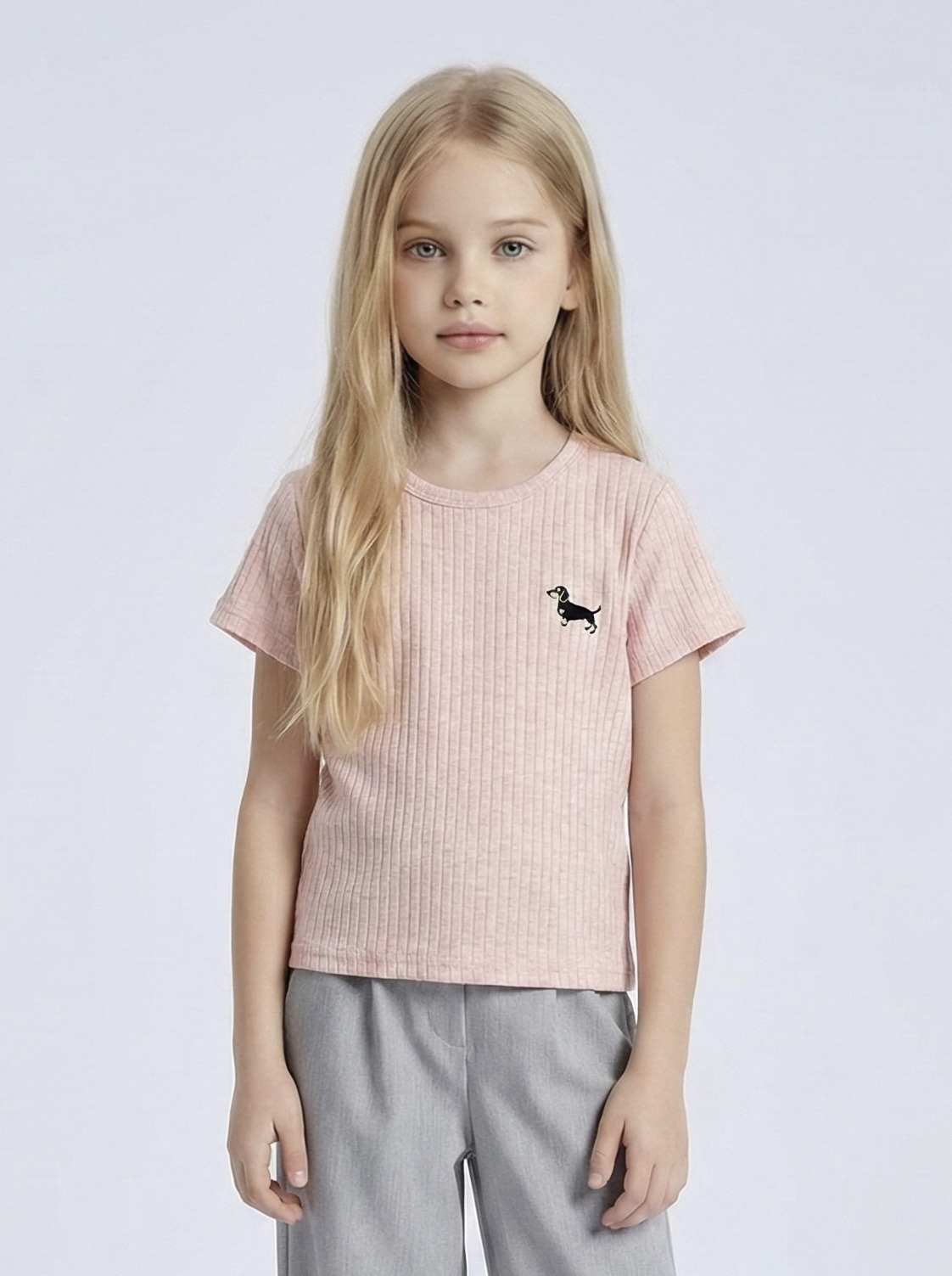 Mayorista Mini Mignon Paris - Suéter de canalé suave de manga corta con bordado para niña