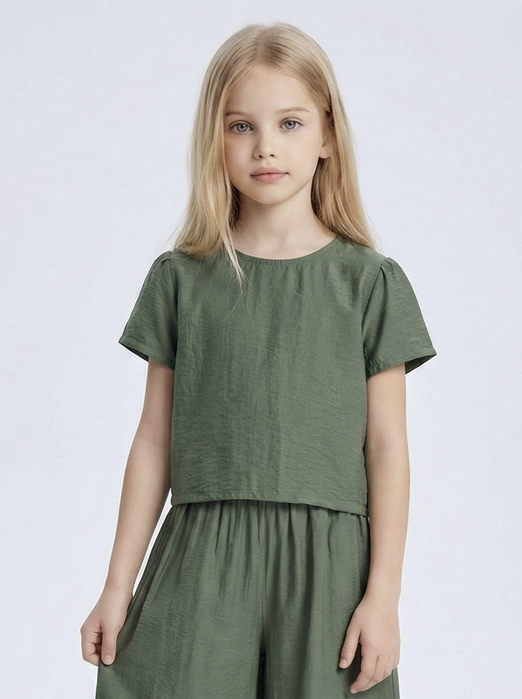 Mayorista Mini Mignon Paris - Top liso de manga corta efecto lino para niña