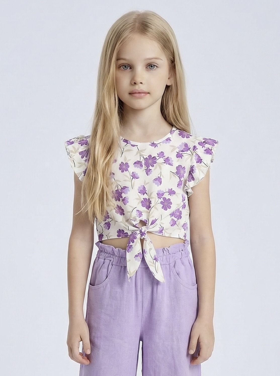 Wholesaler Mini Mignon Paris - Floral tie-front top for girls