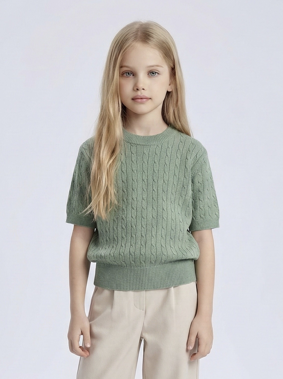 Großhändler Mini Mignon Paris - Leichter Kurzarm-Pullover mit Zopfmuster für Mädchen