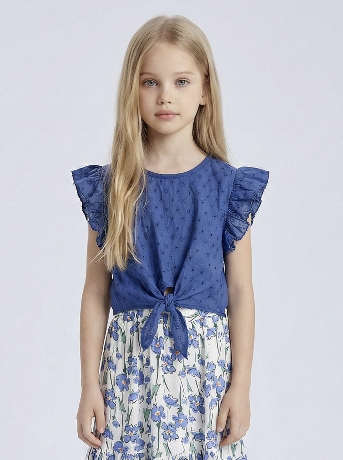 Grossiste Mini Mignon Paris - Top en coton à nouer avec broderies anglaises pour fille
