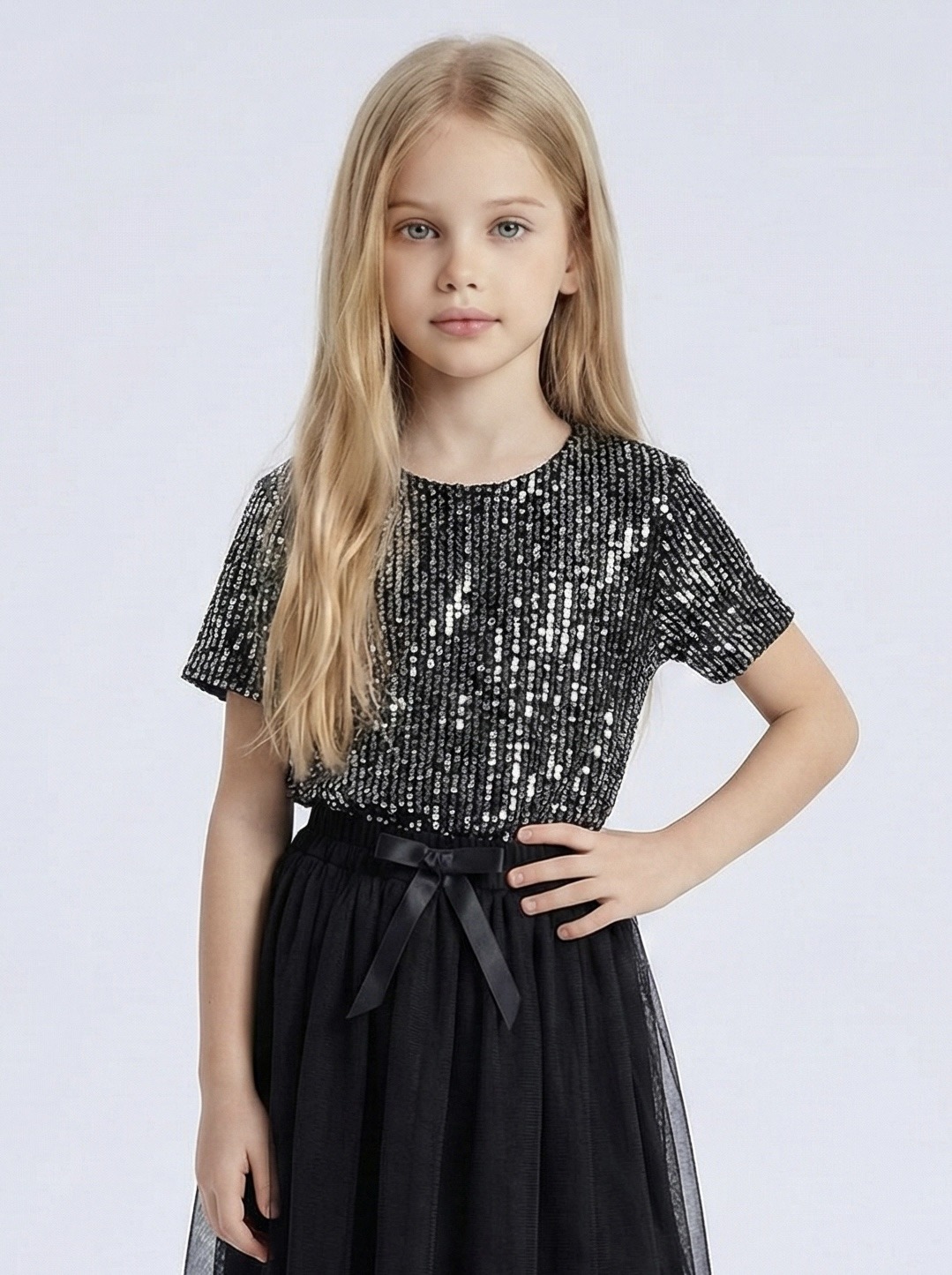 Grossiste Mini Mignon Paris - Top à sequins pour fêtes de fin d'année fille