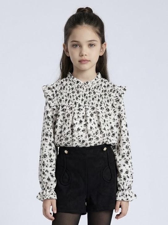 Grossiste Mini Mignon Paris - Top fleuri à volants et manches longues