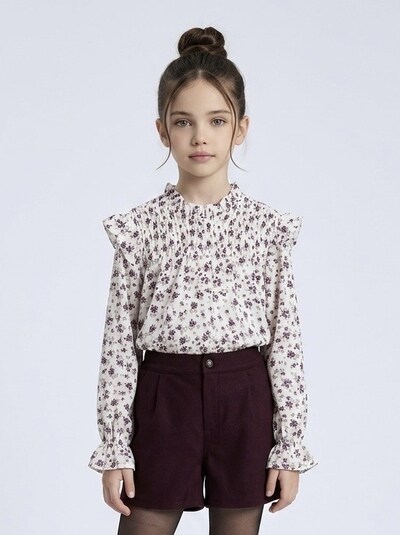Wholesaler Mini Mignon Paris - Floral ruffle top with long sleeves Wholesaler Mini Mignon Paris - Floral ruffle top with long sleeves
