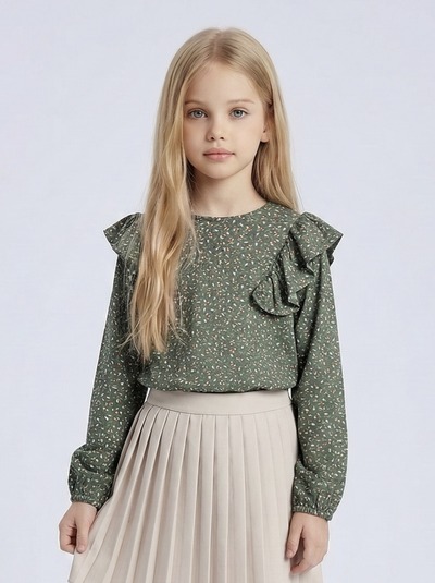Wholesaler Mini Mignon Paris - Floral ruffled cotton top for girls Wholesaler Mini Mignon Paris - Floral ruffled cotton top for girls