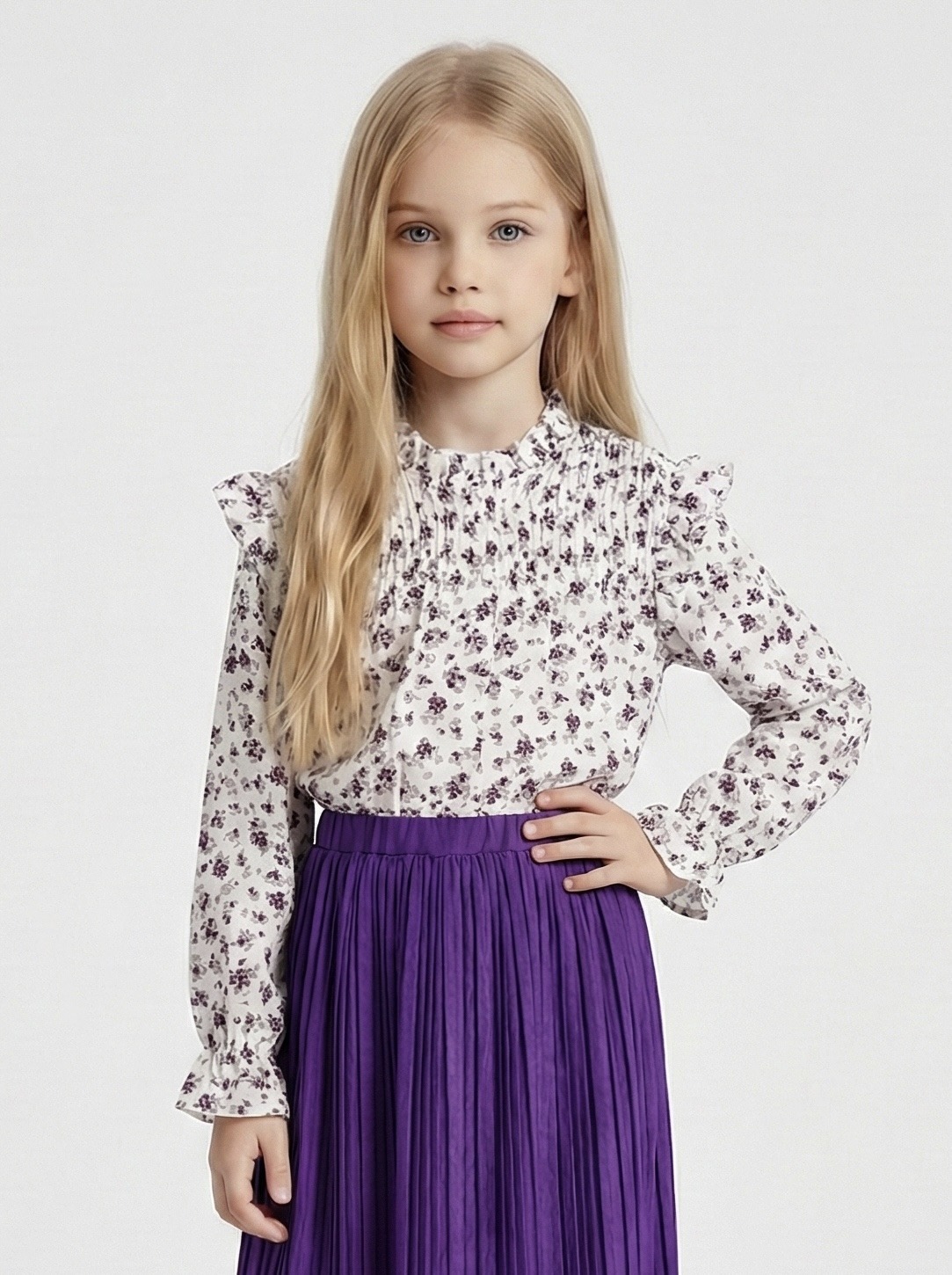 Wholesaler Mini Mignon Paris - Floral ruffle top with long sleeves