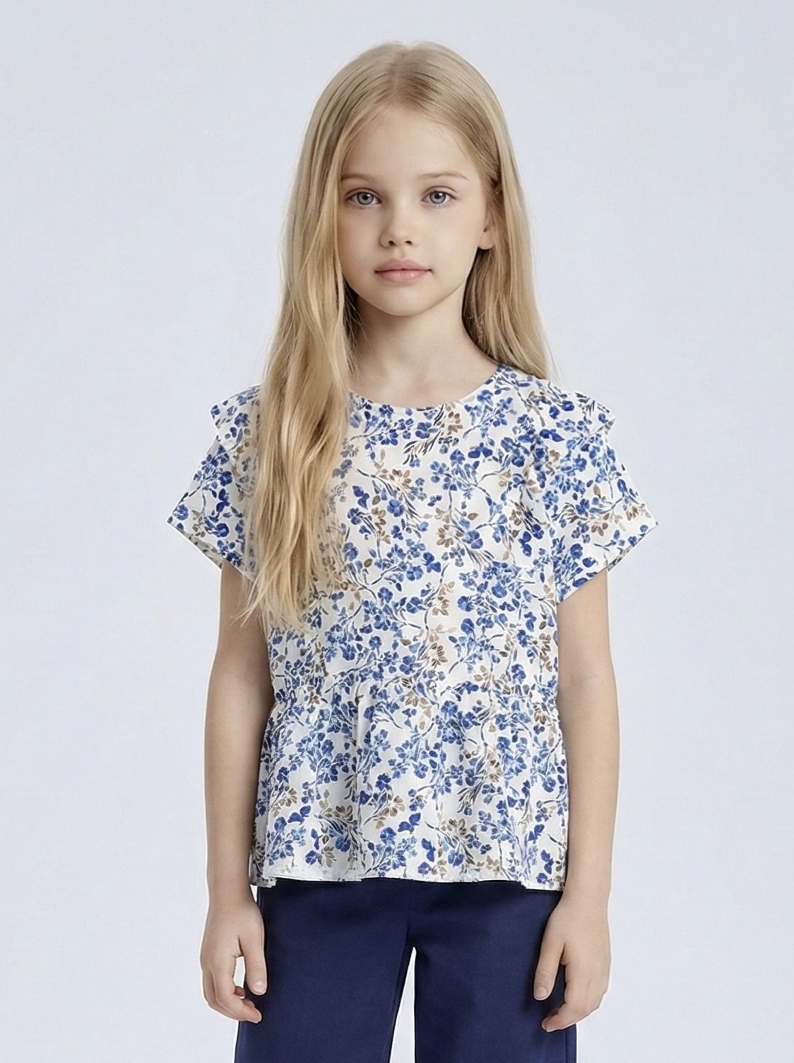 Wholesaler Mini Mignon Paris - Floral short-sleeve ruffle top for girls