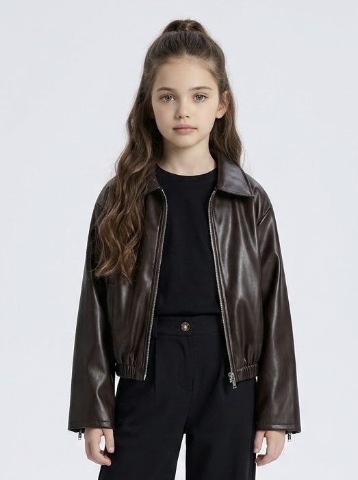 Grossiste Mini Mignon Paris - Veste en simili-cuir pour fille Grossiste Mini Mignon Paris - Veste en simili-cuir pour fille