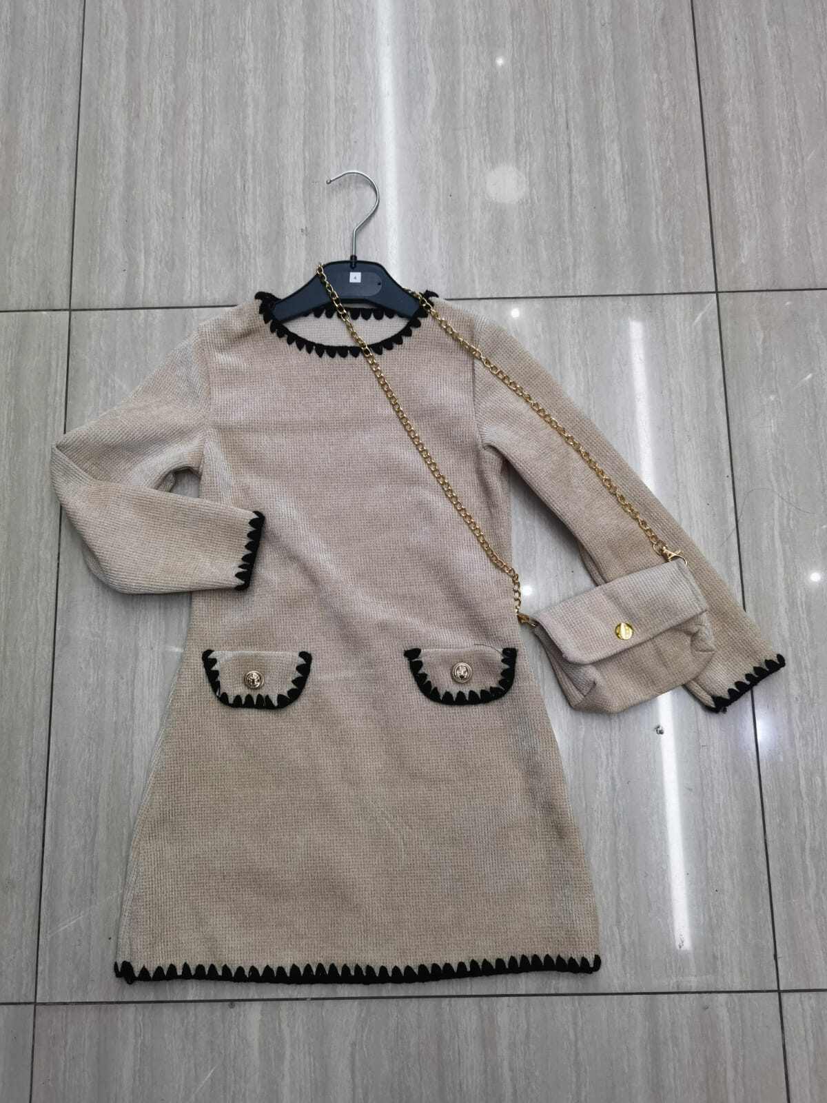 Grossiste Mini Pomme - Robe velours avec sacoche