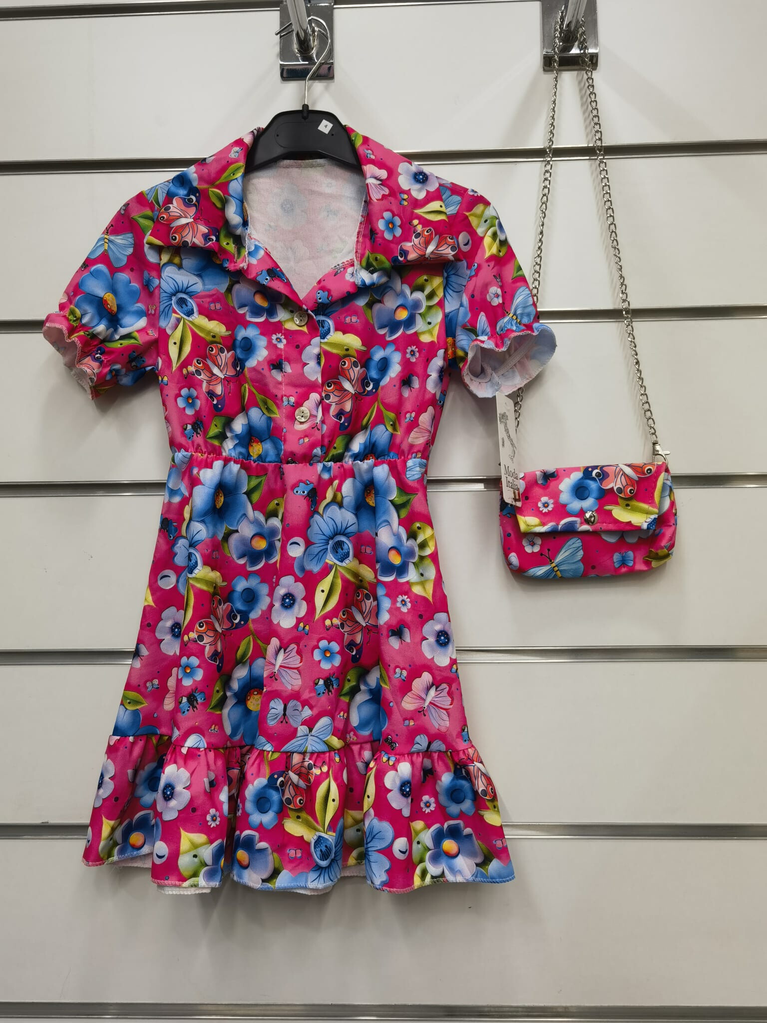Wholesaler Mini Pomme - Shirt collar dress with 3 button and bag
