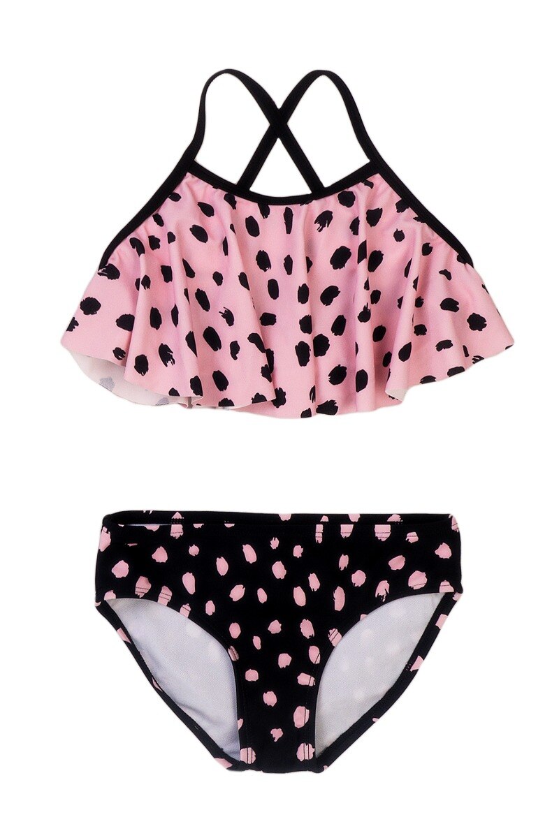 Wholesaler Minoti - Girls black pink 2pc aop spotty bikini