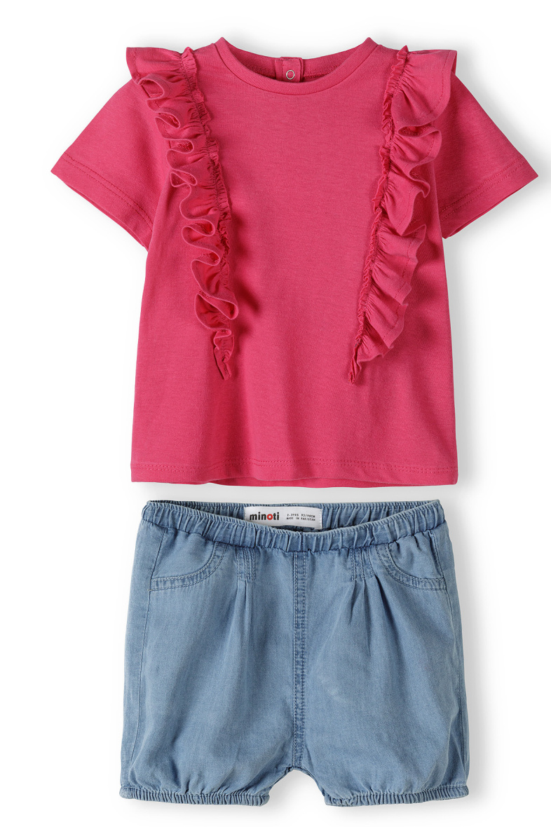 Grossiste Minoti - Ensemble t-shirt manches volantes + short fille (PINEAPPLE 6) MINOTI