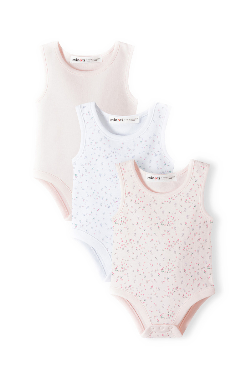 Mayorista Minoti - Set de 3 bodis de tiras blanco y rosa (14BABYBASIC 3) MINOTI