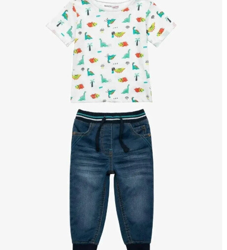 Wholesaler Minoti - 2PC AOP T-SHIRT & KNITTED DENIM JEAN SET( SPIKE 1) 0*12M MINOTI