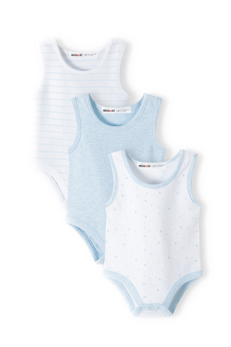 Mayorista Minoti - Set de 3 bodis de tirantes blanco y azul (13BABYBASIC 9) MINOTI