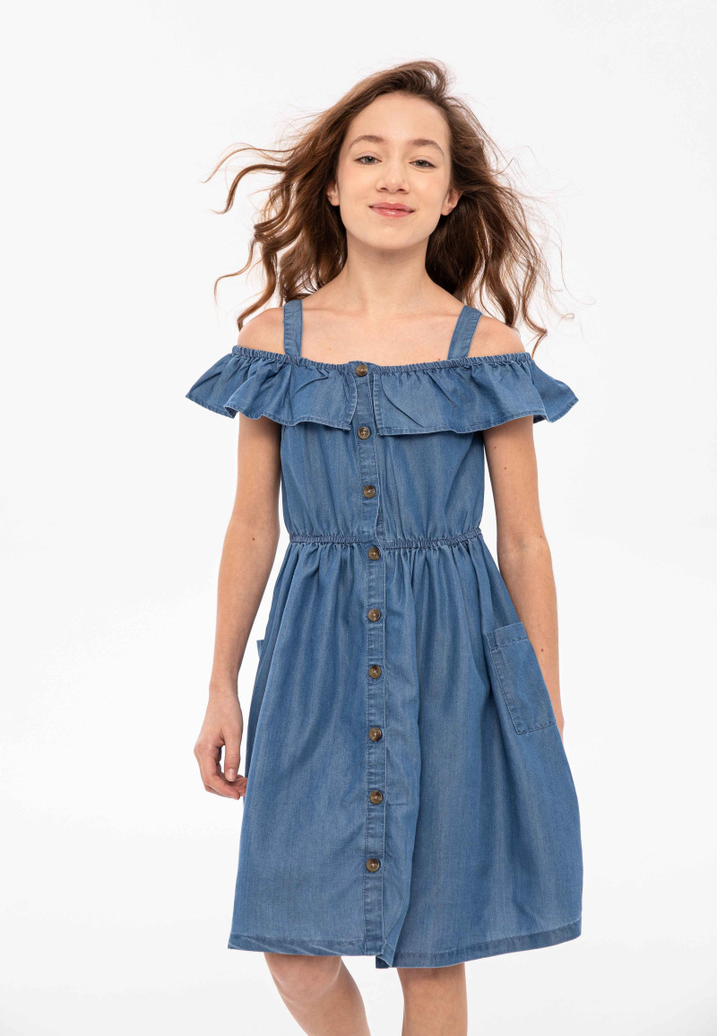 Mayorista Minoti - Vestido efecto denim con cuello con volantes (SUNDOWN 4) MINOTI