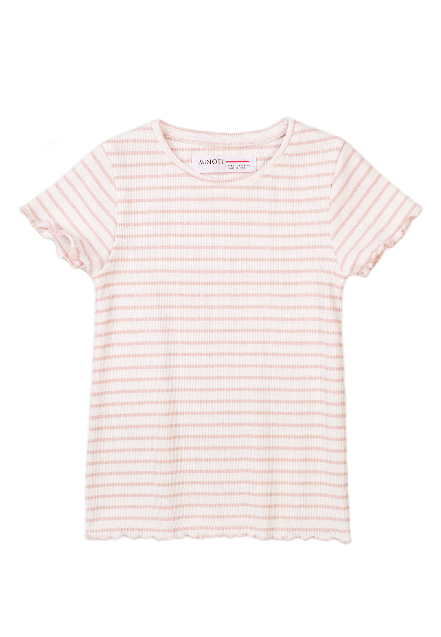 Wholesaler Minoti - GIRL WHITE PINK STRIPE BASIC RIB TEE 10RIB 8 MINOTI