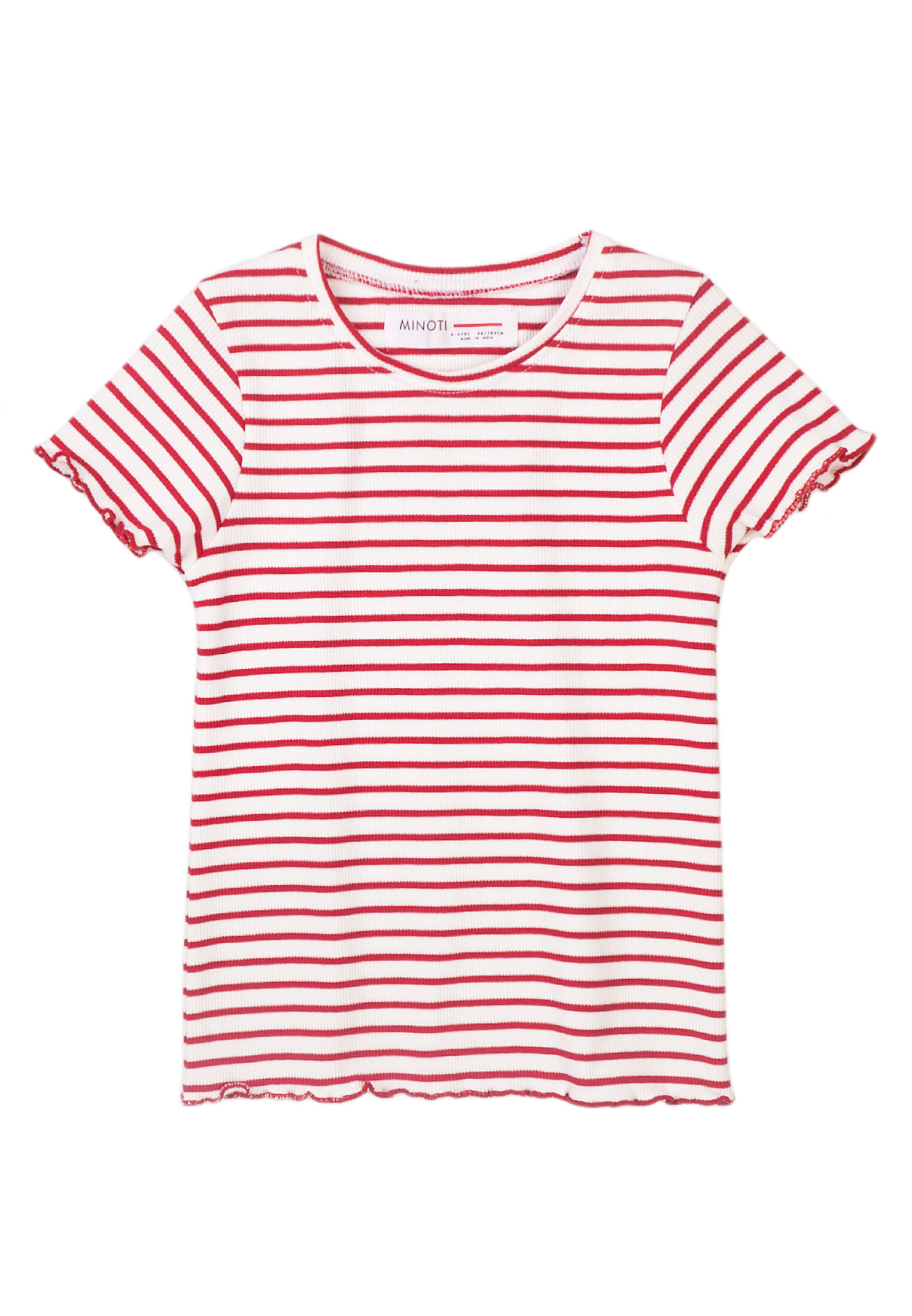 Wholesaler Minoti - GIRL WHITE PINK STRIPE BASIC RIB TEE 10RIB 8 MINOTI