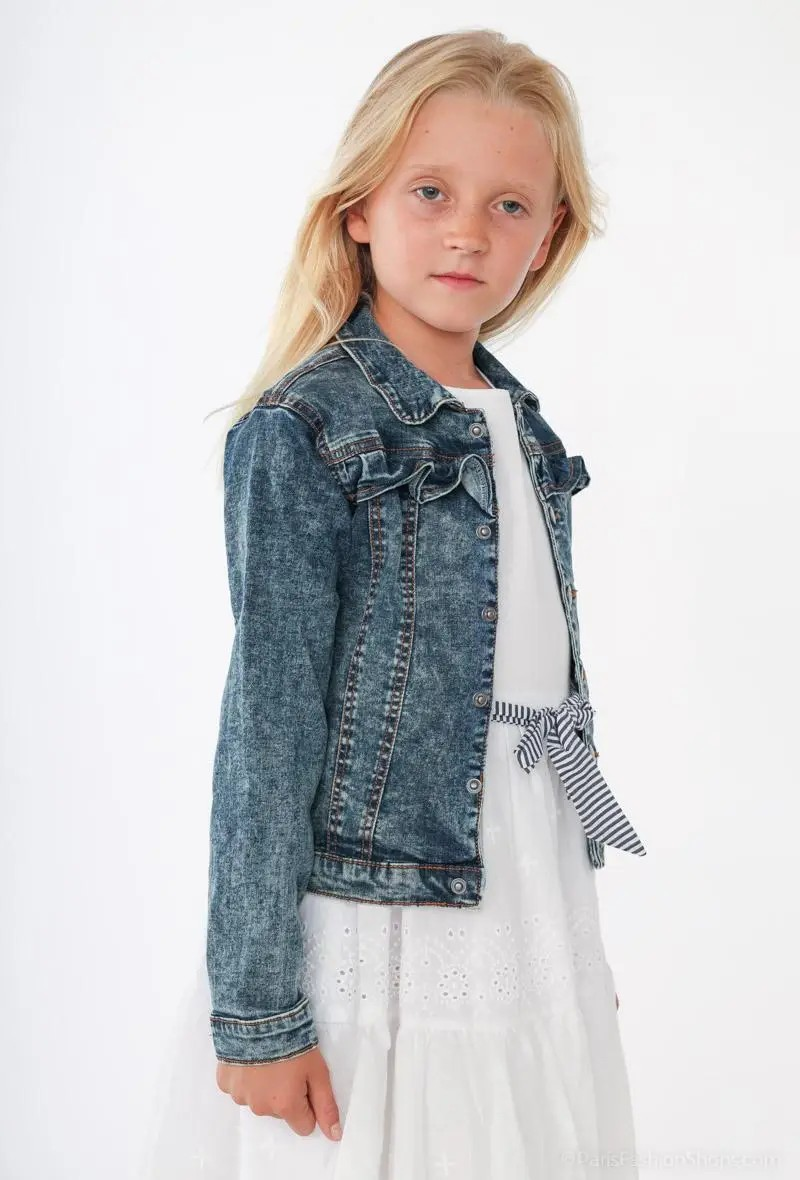 Grossiste Minoti - VESTE EN DENIM EFFET DÉLAVÉ AVEC DÉTAIL VOLANTÉ (MATCH 1) 12M*3Y MINOTI