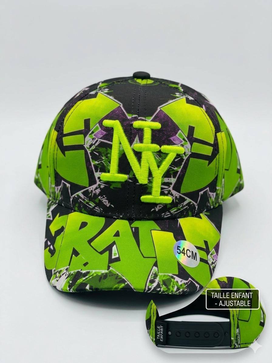 Grossiste NY - Casquette NY enfant graffiti verte et noir