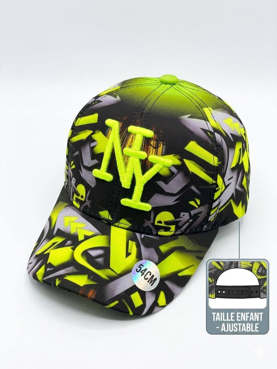 Grossiste NY - Casquette NY enfant graffiti jaune et noir