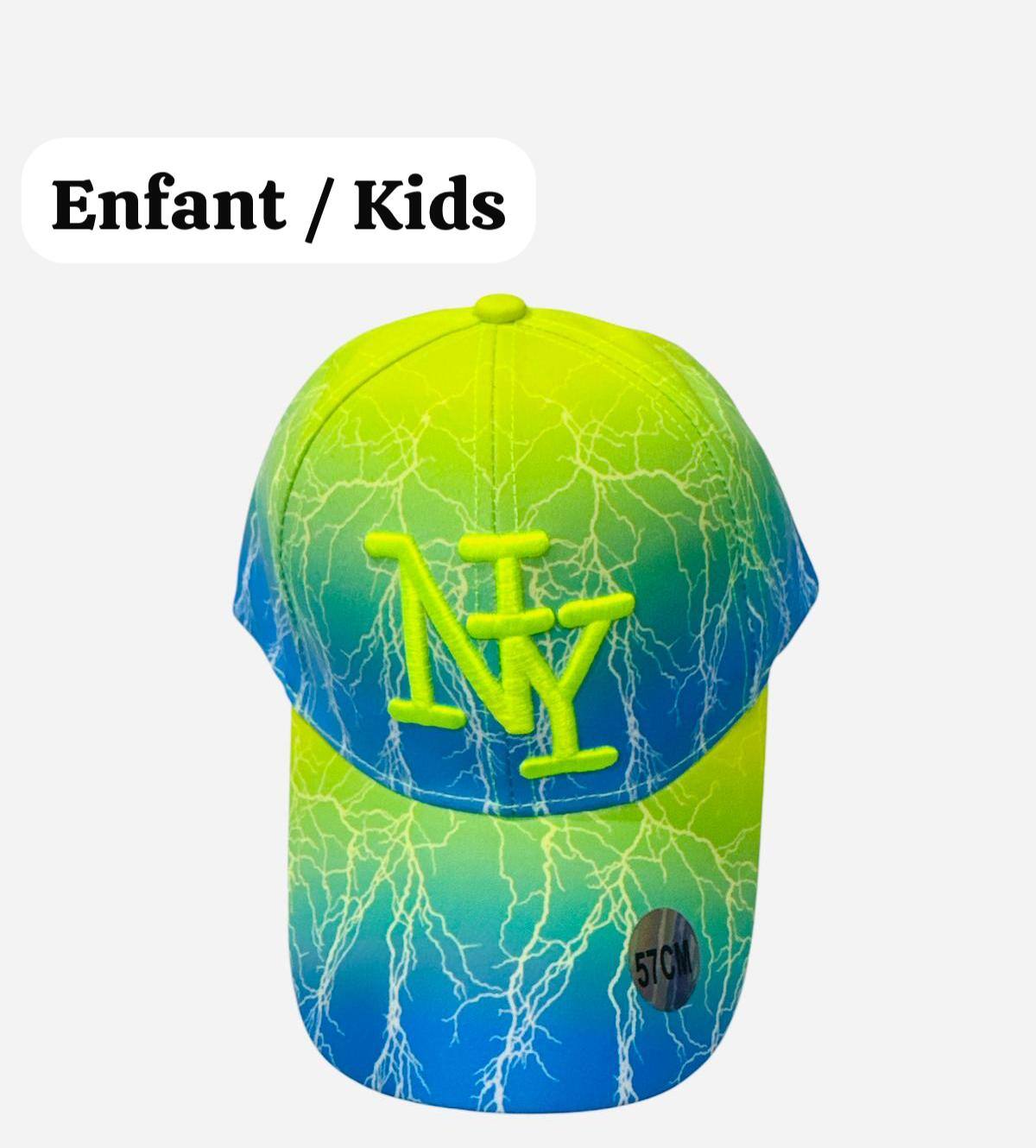 Großhändler NY - Kinder NY Kappe in elektrisierendem Blau und Neon-Gelb mit Neon-Logo