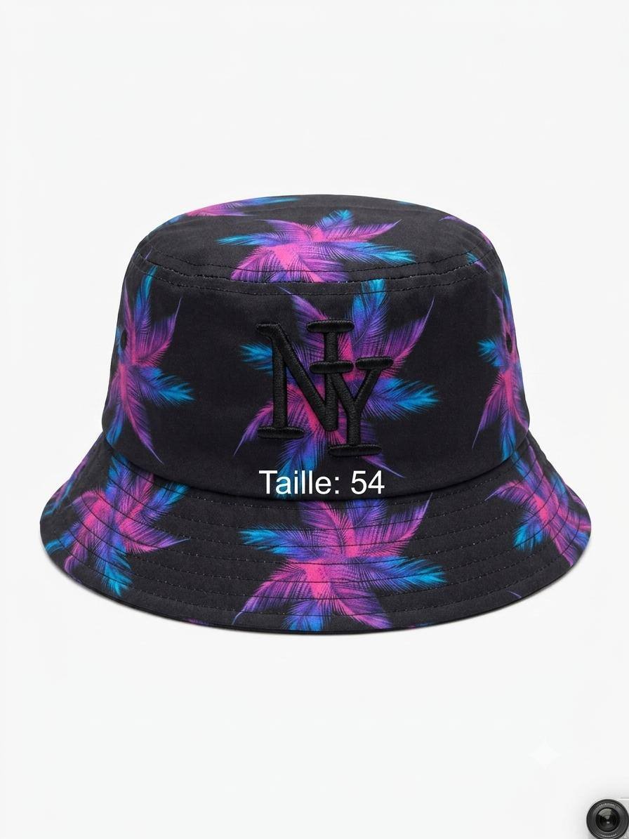 Grossiste NY - Bob NY enfant feuillage bleu violet logo noir