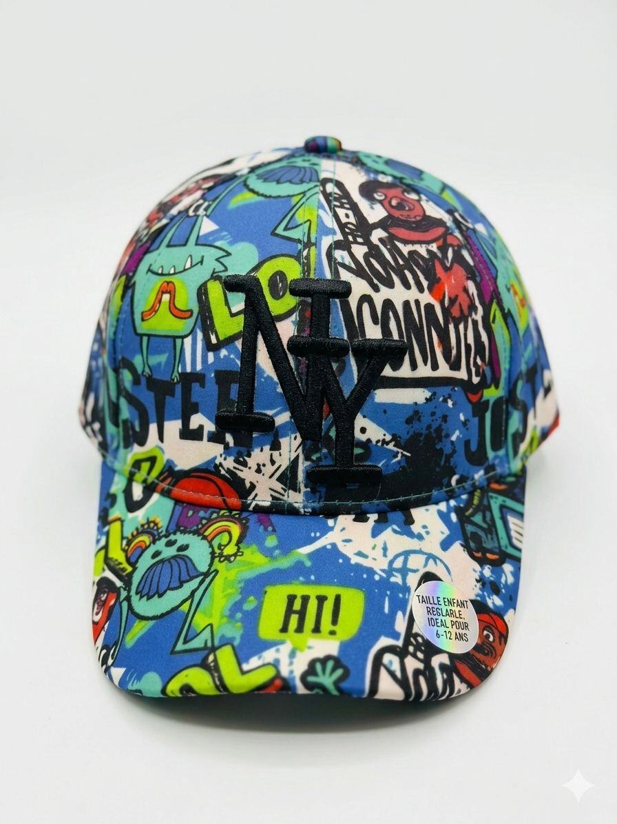 Grossiste NY - Casquette NY enfant bleu bande dessinée