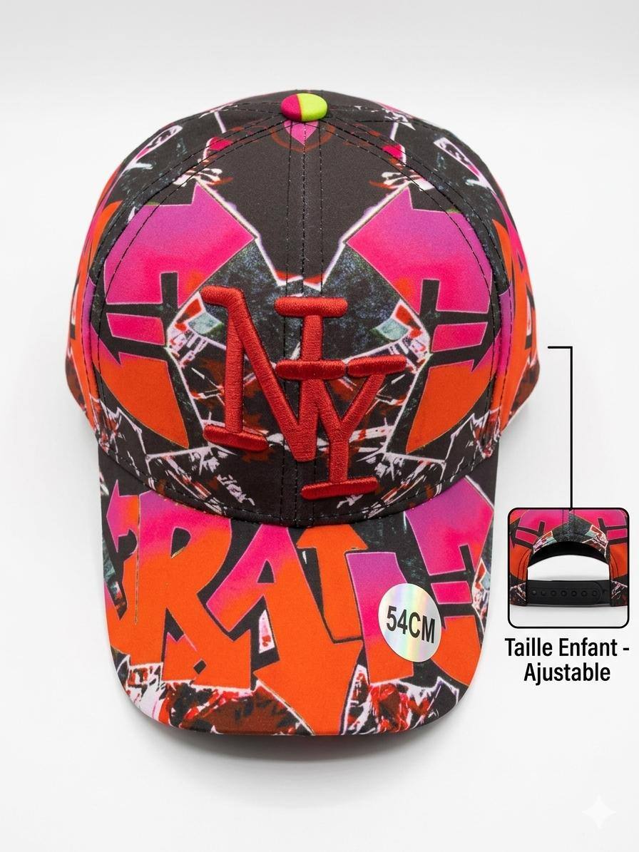 Grossiste NY - Casquette NY enfant graffiti rose et noir