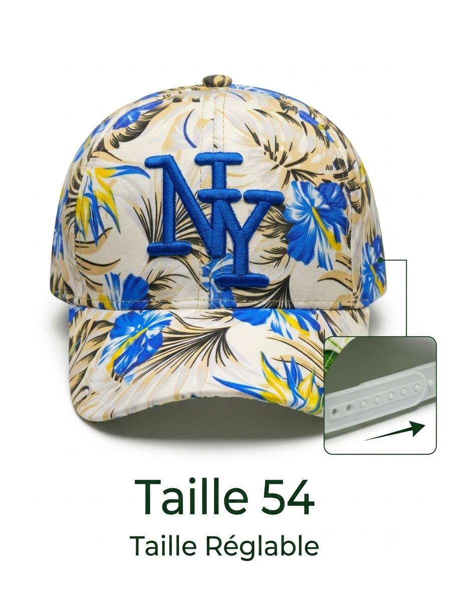 Grossiste NY - Casquette NY enfant feuillage crème et bleu